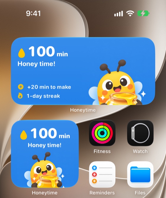 Honeytime widgets on the home screen